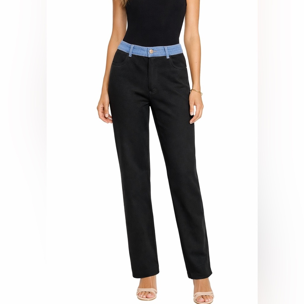 P53. Stylish Black Pants with Denim Waistband